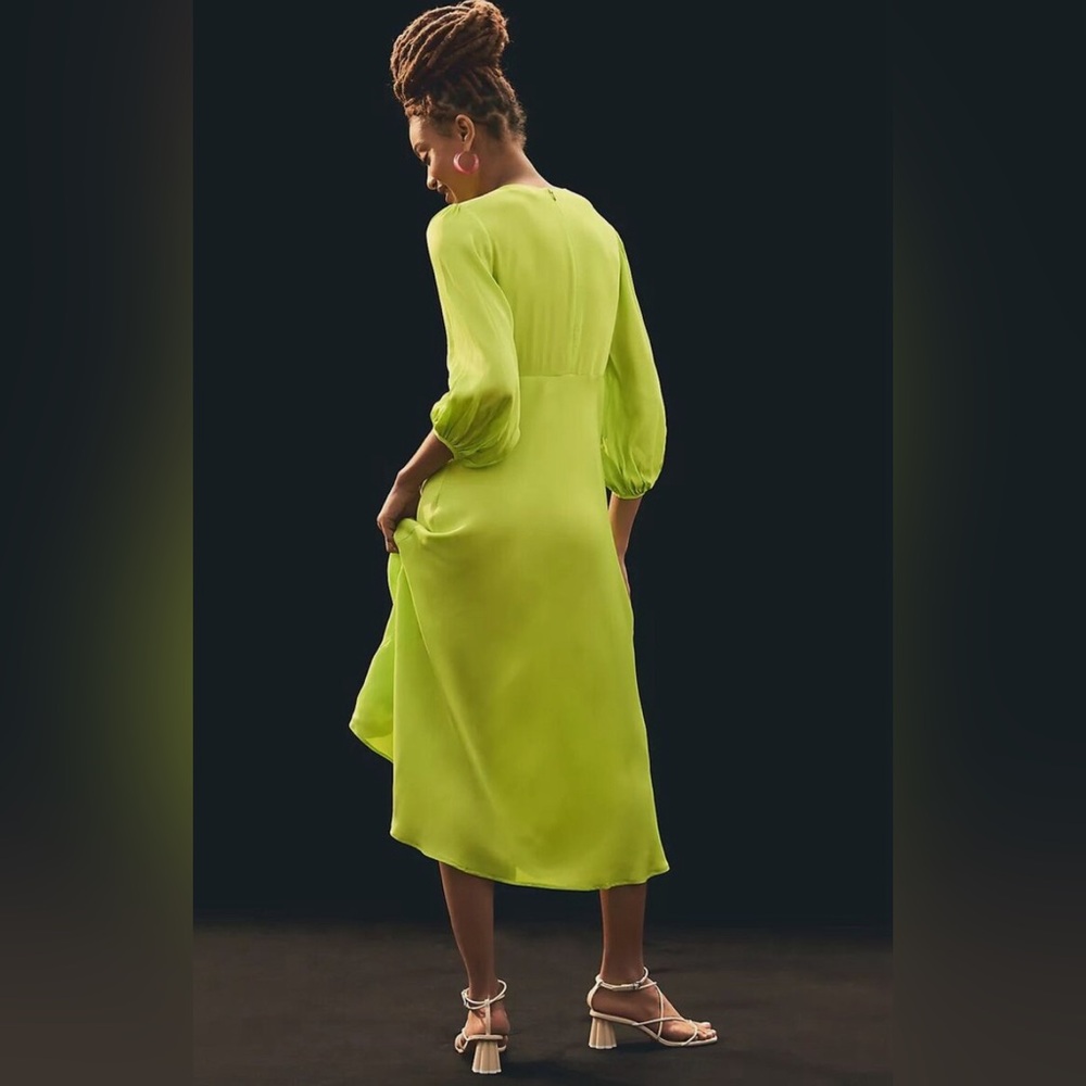 Farm Rio LIME GREEN CUTOUT TIE RUCHED MIDI DRESS - Picture 3 of 9